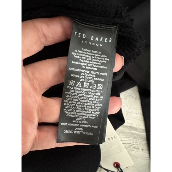 TED BAKER Tabbiaa Off The Shoulder Linen Blend Wide Leg Jumpsuit Size 6 XL/14 - Picture 15 of 16